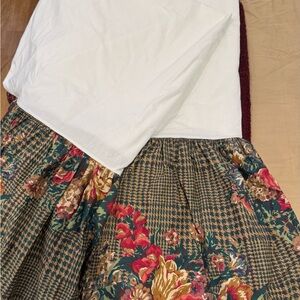 Ralph Lauren Red and Green Floral Houndstooth BedSkirt x 2 Twins